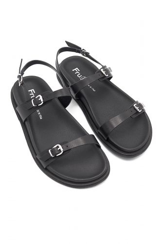 Sandales plates en cuir noir FRU.IT | Marine