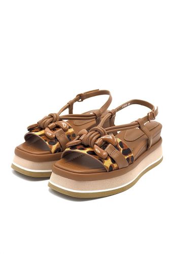 Sandale compensée brune & léopard JEANNOT | Marine