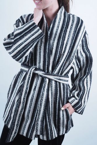Veste kimono noir & blanc SEE U SOON | Marine