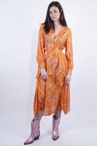 Robe longue en soie orange & rose MOMONI | Marine