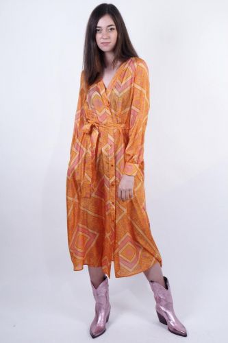 Robe longue en soie orange & rose MOMONI | Marine