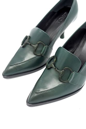 Chaussure à talon fin en cuir vert sombre ZINDA | Marine
